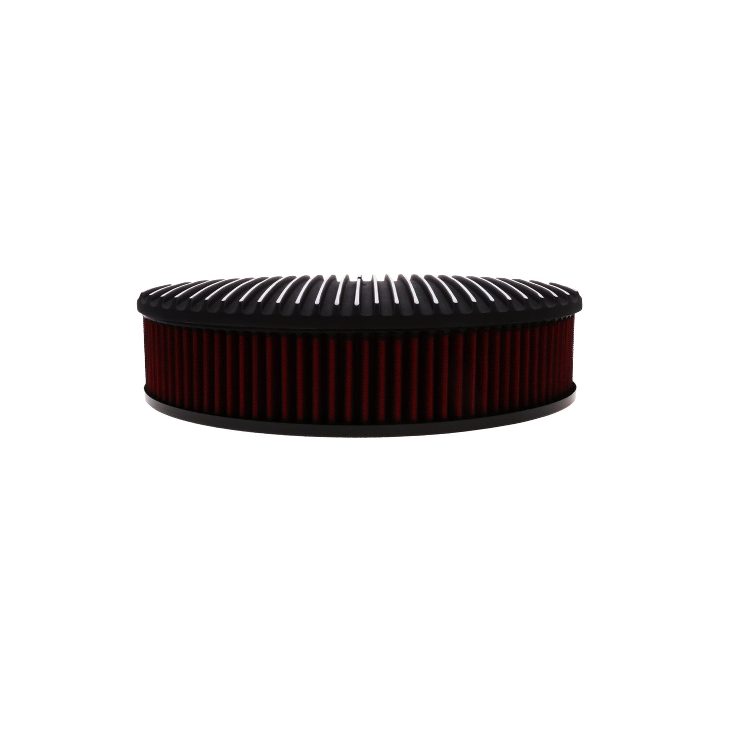 14" X 3" Full Finned Round Aluminum Air Cleaner Kit, Red Washable Filter, Recessed Base, Black