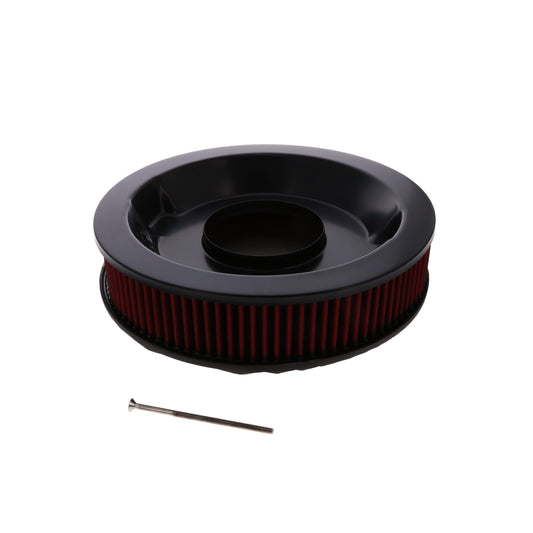 14" X 3" Full Finned Round Aluminum Air Cleaner Kit, Red Washable Filter, Recessed Base, Black