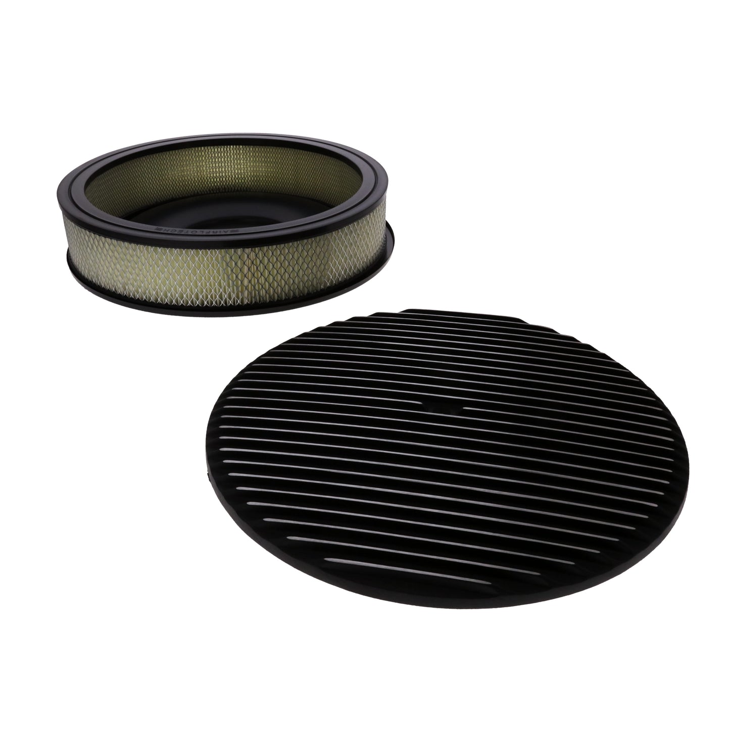 14" X 3" Full Finned Round Aluminum Air Cleaner Kit, Paper Filter, Flat Base, Black