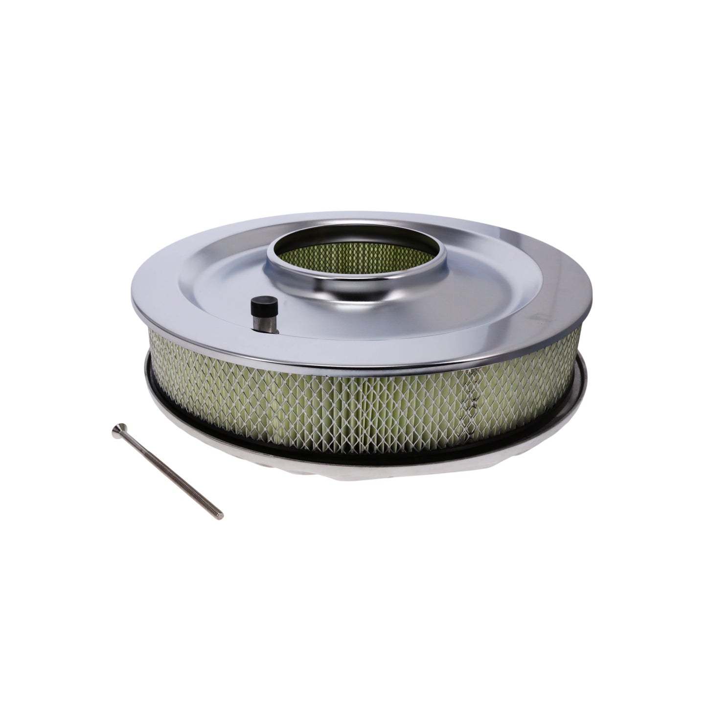 14" X 3" Full Finned Round Aluminum Air Cleaner Kit, Paper Filter, Flat Base - Polished