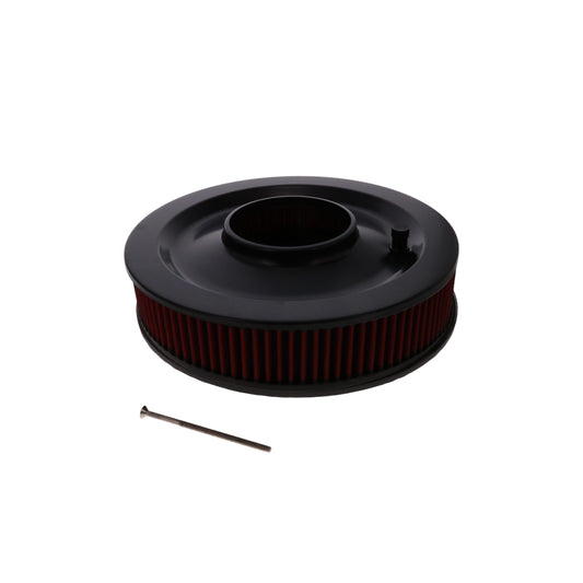 14" X 3" Full Finned Round Aluminum Air Cleaner Kit, Red Washable Filter, Flat Base, Black