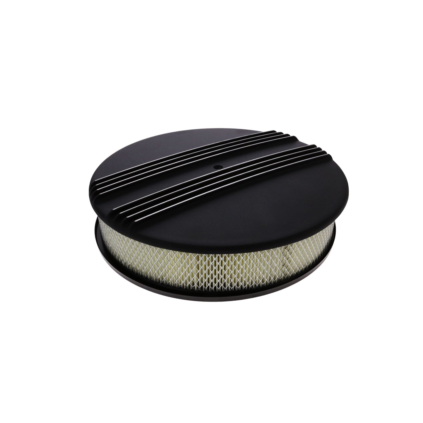 14" X 3" Center Finned Round Aluminum Air Cleaner Kit, Paper Filter, Recessed Base, Black