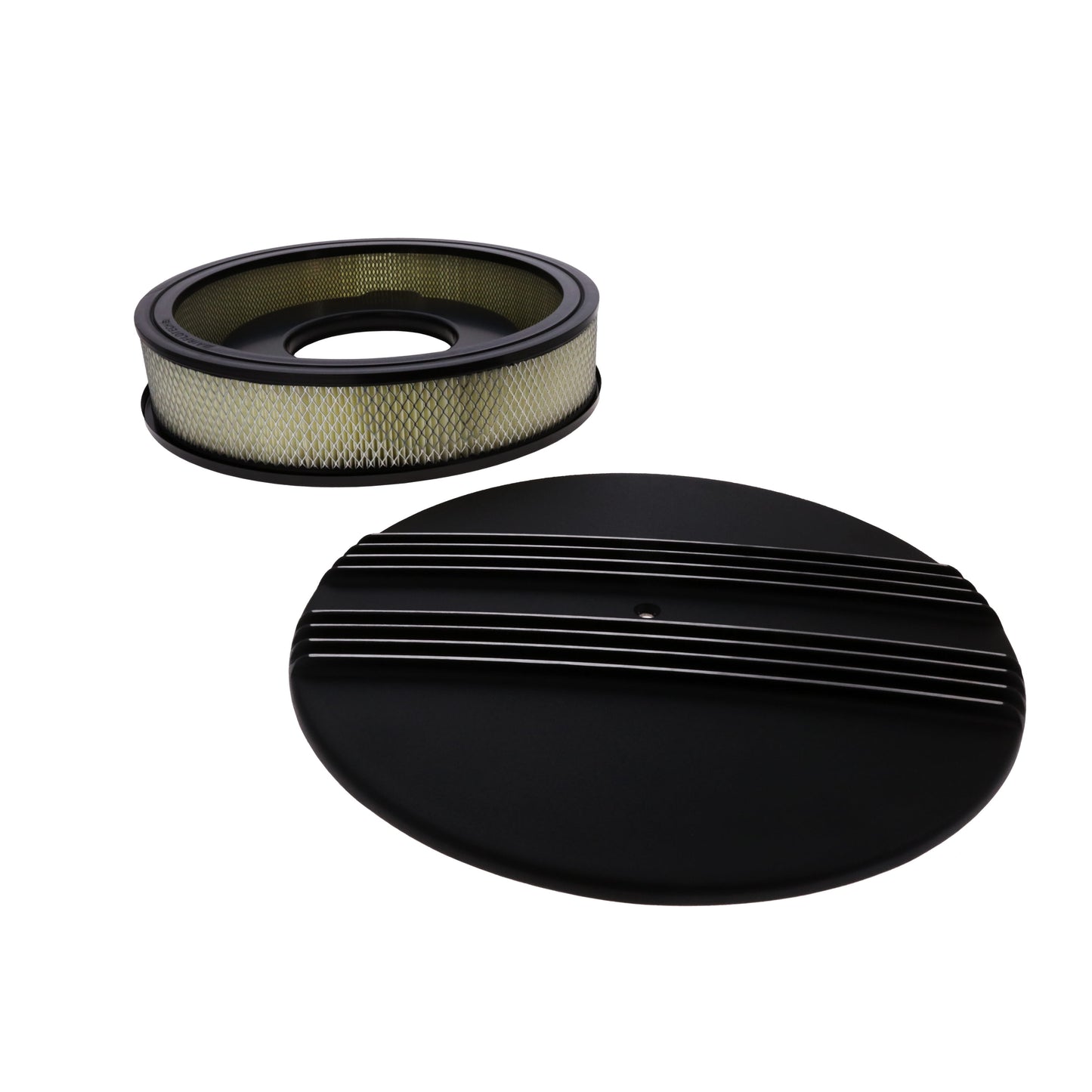 14" X 3" Center Finned Round Aluminum Air Cleaner Kit, Paper Filter, Recessed Base, Black