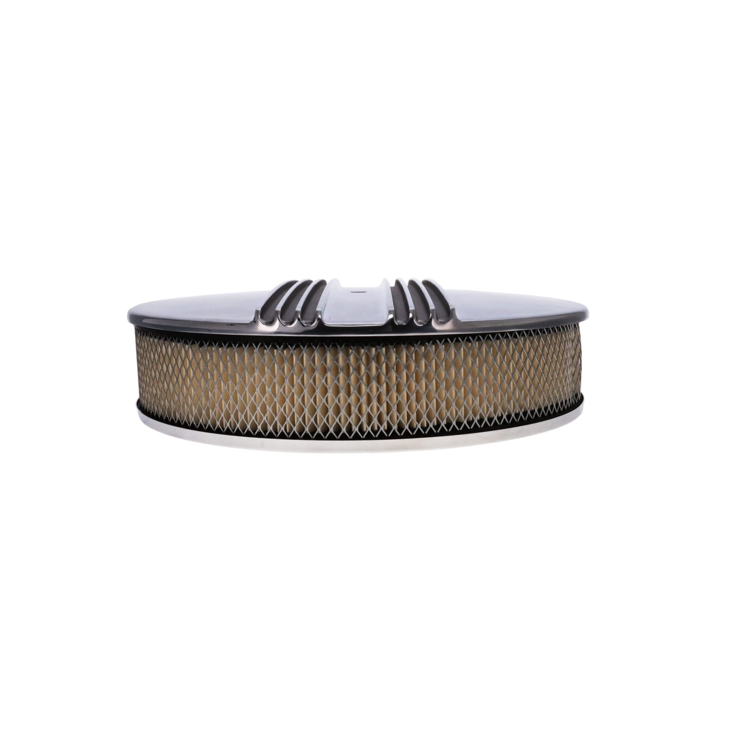 14" X 3" Center Finned Round Aluminum Air Cleaner Kit, Paper Filter, Recessed Base, Polished