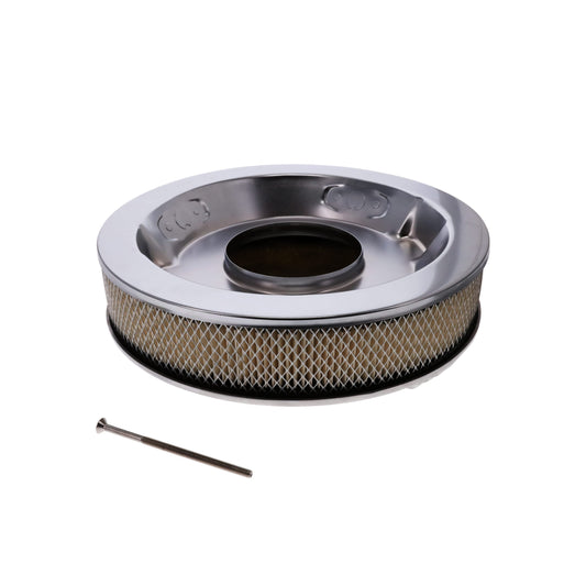 14" X 3" Center Finned Round Aluminum Air Cleaner Kit, Paper Filter, Recessed Base, Polished