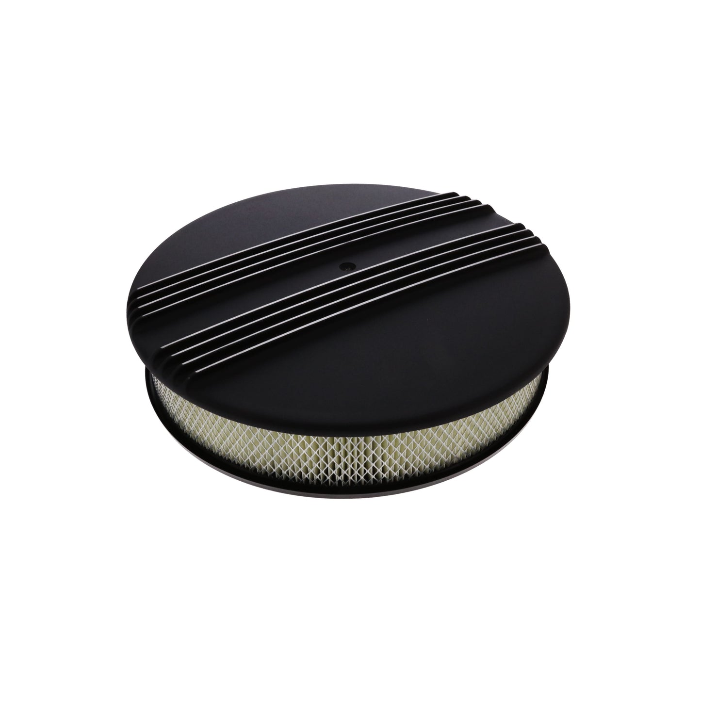 14" X 3" Center Finned Round Aluminum Air Cleaner Kit, Paper Filter, Flat Base, Black