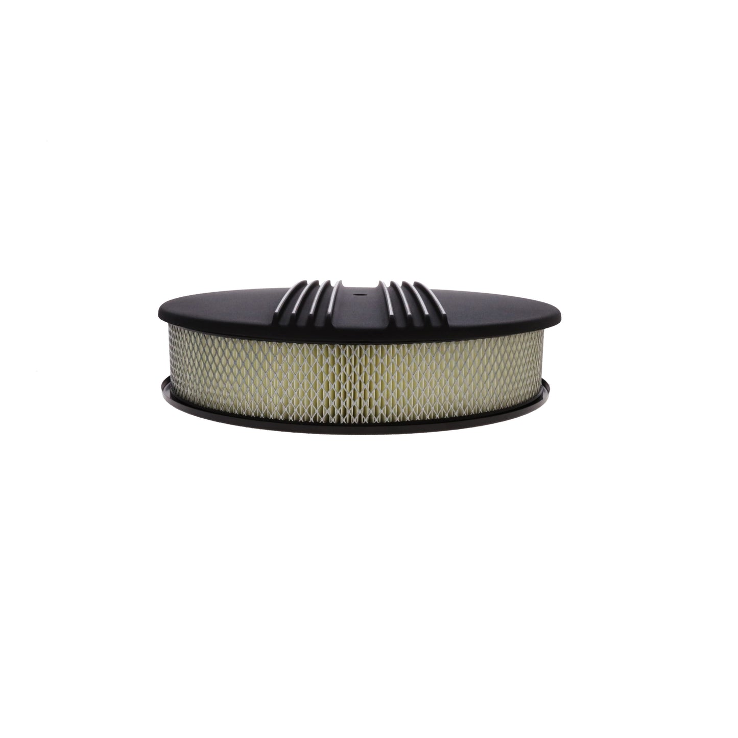 14" X 3" Center Finned Round Aluminum Air Cleaner Kit, Paper Filter, Flat Base, Black
