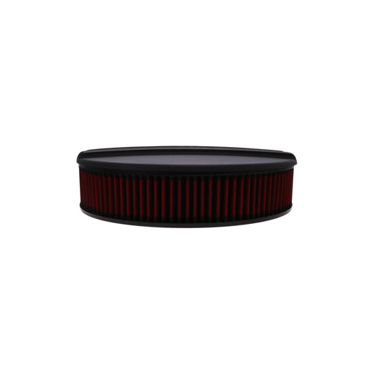 14" X 3" Center Finned Round Aluminum Air Cleaner Kit, Red washable Filter, Flat Base - Black