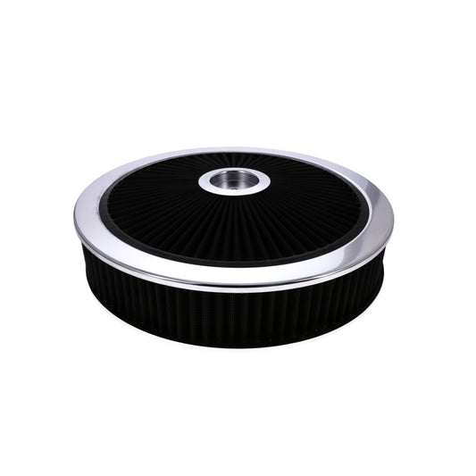 14" X 3" Round Steel Air Cleaner Kit, Black Washable Filter, Flat Base - Chrome