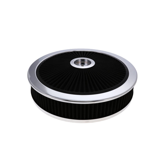 14" X 3" Round Steel Air Cleaner Kit, Black Washable Filter, Recessed Base - Chrome