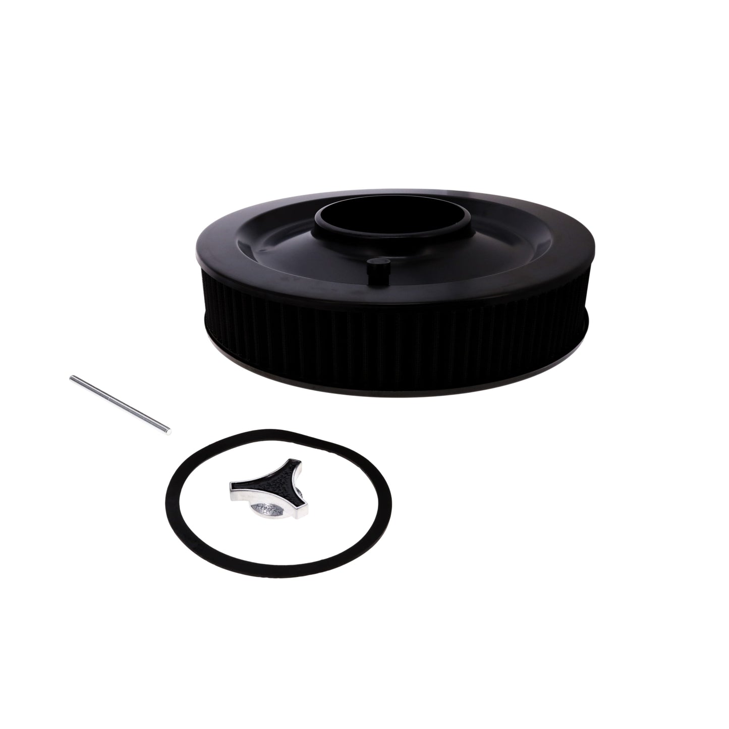 14" X 3" Round Steel Air Cleaner Kit, Black Washable Filter, Flat Base, Black