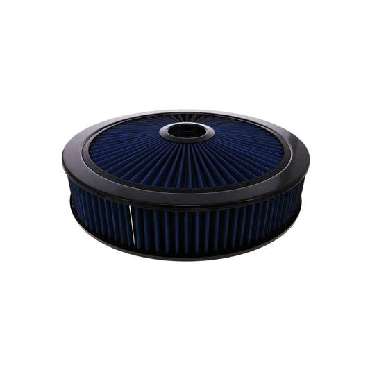 14" X 3" Round Steel Air Cleaner Kit, Blue Washable Filter, Flat Base - Black