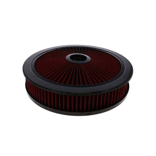 14" X 3" Round Steel Air Cleaner Kit, Red Washable Filter, Recessed Base - Black