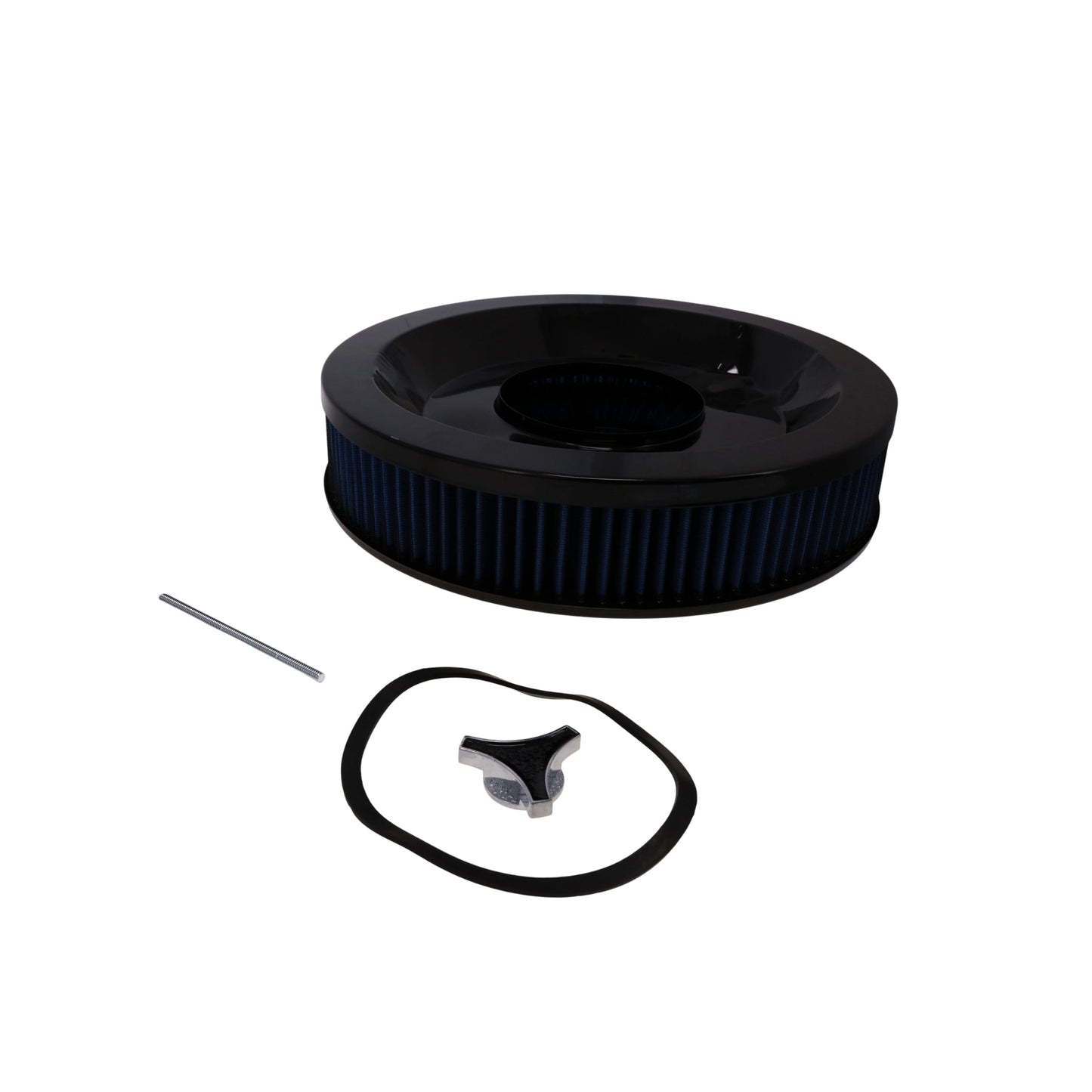 14" X 3" Round Steel Air Cleaner Kit, Blue Washable Filter, Recessed Base - Black