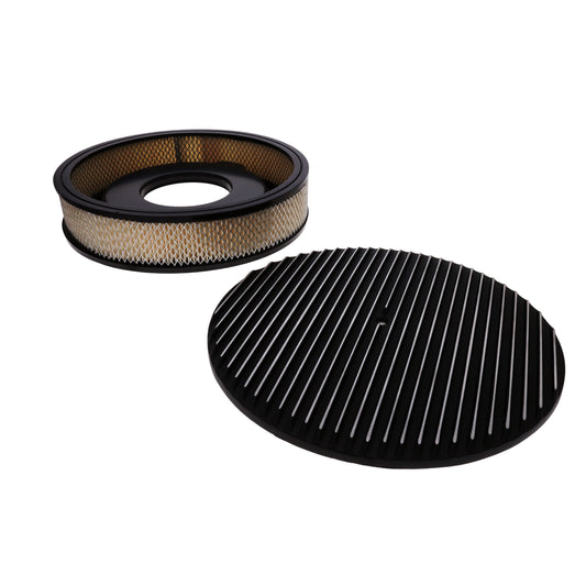 14" X 3" Full Finned Round Aluminum Air Cleaner Kit, Paper Filter, Recessed Base, Black