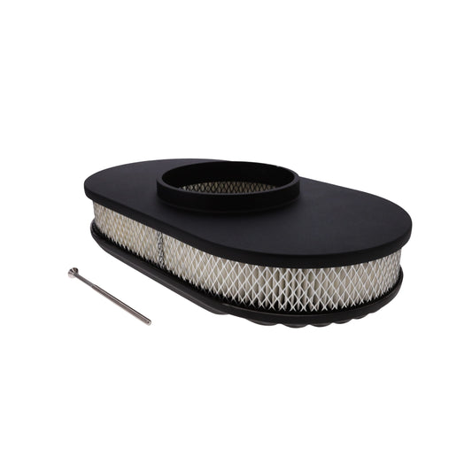 15" X 2" Full Finned Oval Aluminum Air Cleaner Kit, Paper Filter, Flat Base, Black