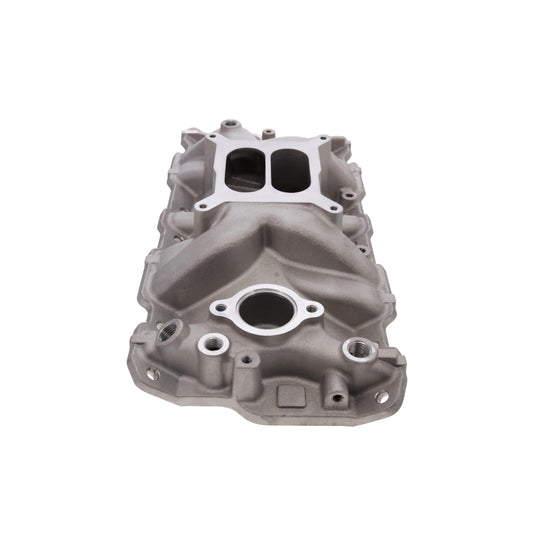 1957-1986 Chevy SB Aluminum Intake Manifold, Dual Plane, Hi-Rise - Satin