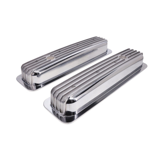 1987-2000 Chevy SB Finned Aluminum Center Bolt Valve Cover, 2 9/16" Ht., 1.25" Hole, Polished