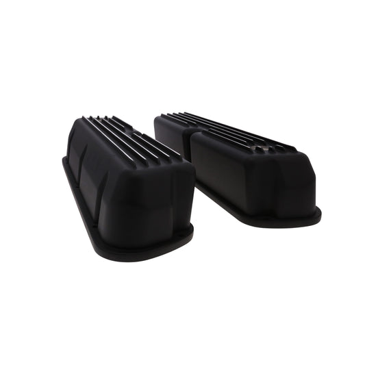 1962-2001 FORD SB 289, 351W Tall Finned Aluminum Valve Cover, 3 13/16" Ht., 1.25" Hole - Black