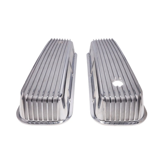 1965-1995 Chevy BB Tall Finned Aluminum Valve Covers, 3 11/16" Ht., 1.25" Hole, Polished