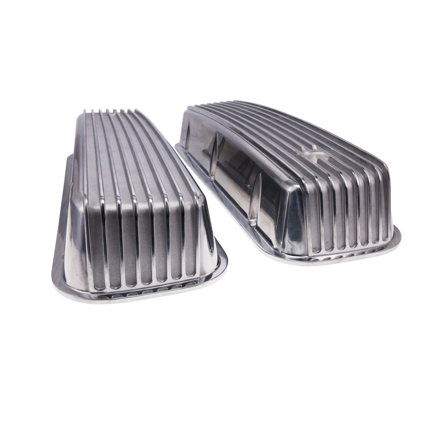 1965-1995 Chevy BB Tall Finned Aluminum Valve Covers, 3 11/16" Ht., 1.25" Hole, Polished
