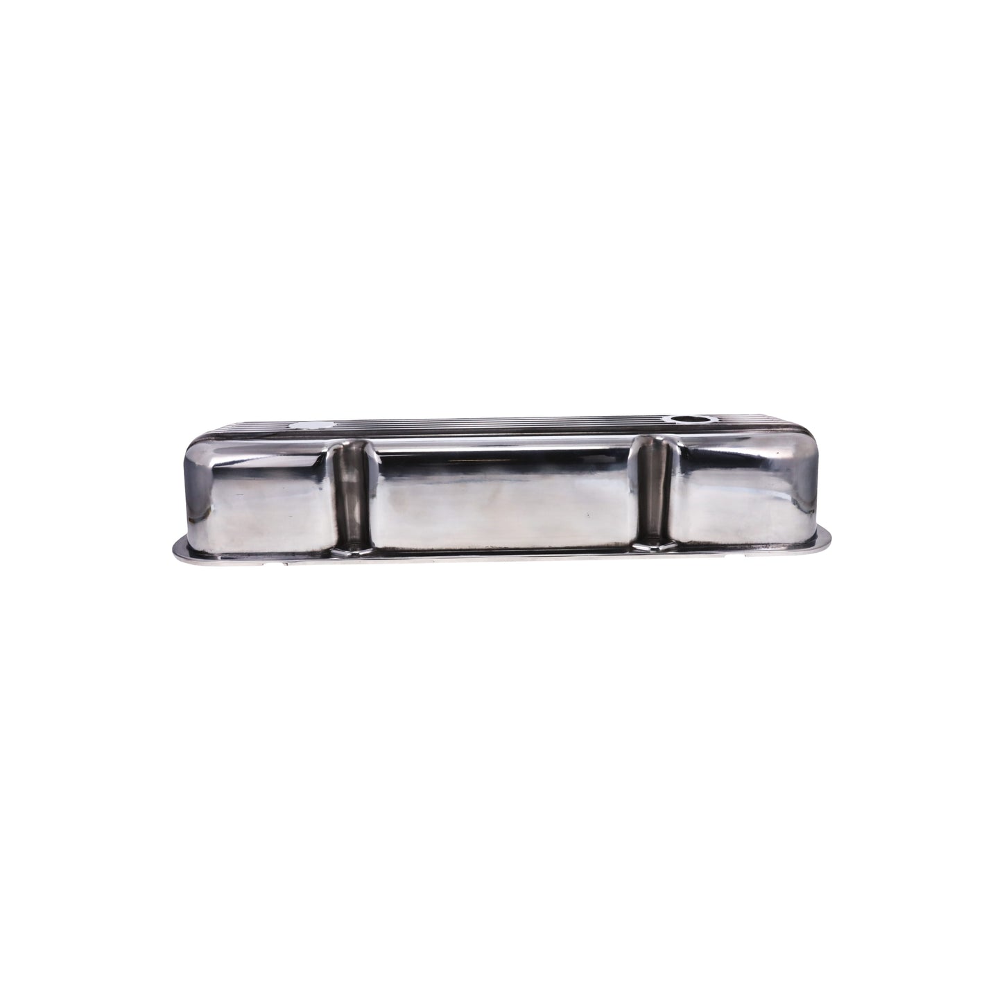 1964-1991 Mopar SB V8 Finned Aluminum Valve Covers, 3 3/4" Ex. 3 3/8" In. Ht., 1.25" Hole, Polished