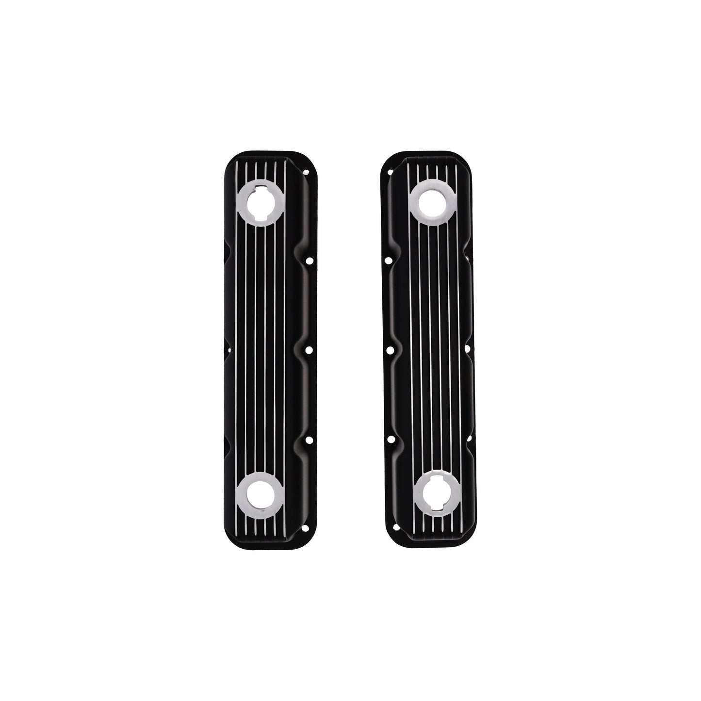 1992-2003 Mopar SB V8 Finned Aluminum Valve Covers, 3 1/2" Ex. 3 1/8" In. Ht., 1.25" Hole, Black