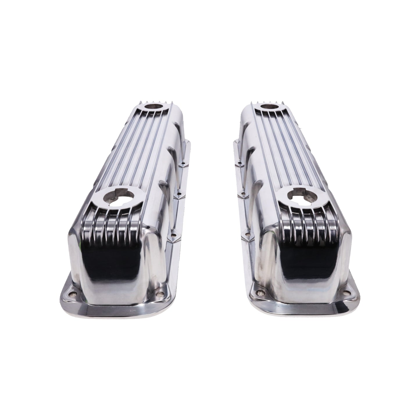 1992-2003 Mopar SB V8 Finned Aluminum Valve Covers, 3 1/2" Ex. 3 1/8" In. Ht., 1.25" Hole, Polished