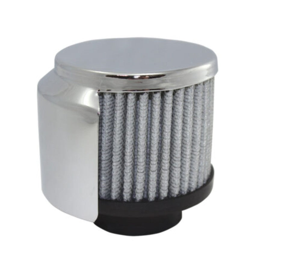 Chrome Steel Round 1 3/8" Clamp-On Shielded Breather with Washable Filter