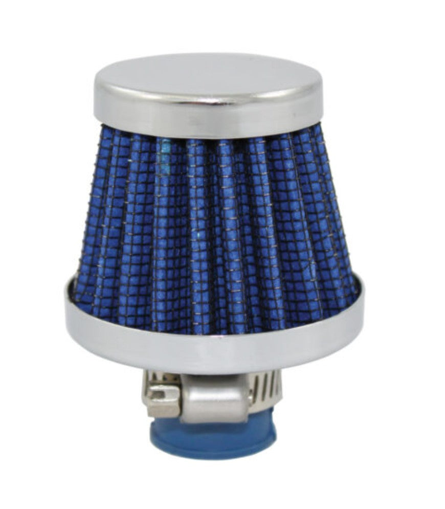 Chrome Steel Round Clamp-On Mini Breather with Washable Blue Filter