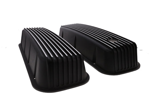 1965-1995 Chevy BB Tall Finned Aluminum Valve Covers, 3 11/16" Ht., 1.25" Hole, Black