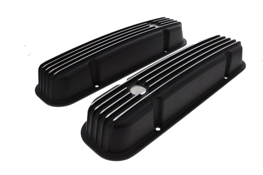 1957-1979 Pontiac Finned Aluminum Valve Covers, 2 3/4" Ht., 1.25" Hole, Black