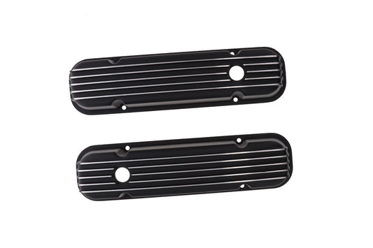 1957-1979 Pontiac Finned Aluminum Valve Covers, 2 3/4" Ht., 1.25" Hole, Black