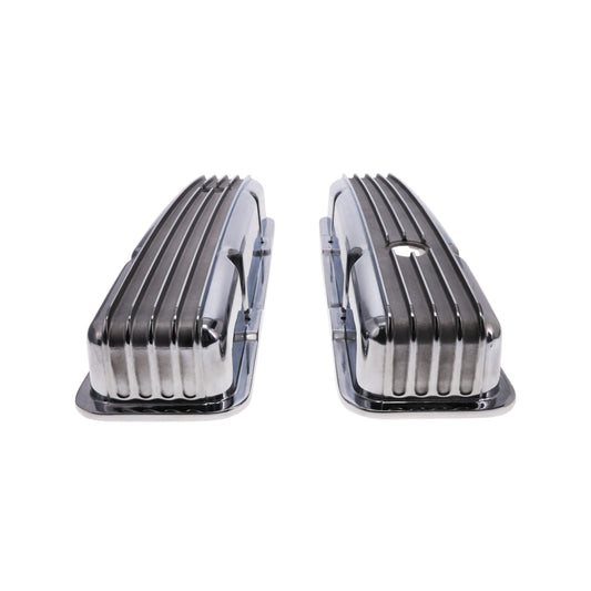 1957-1979 Pontiac Finned Aluminum Valve Covers, 2 3/4" Ht., 1.25" Hole, Polished