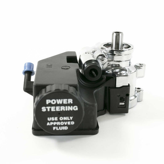 GM Type II Power Steering Pump with Integral Black Plastic Reservoir - Chrome