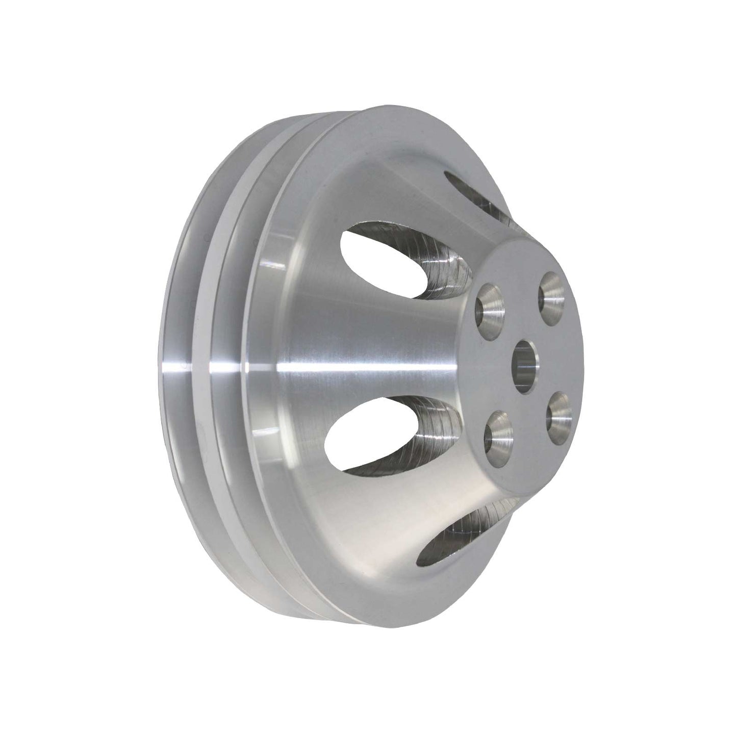 TSP_Chevy_Small_Block_Long_Water_Pump_2-Groove_V-Belt_Pulley_Polished_Aluminum_SP8856