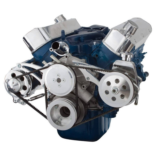 Ford 289-302-351W V-Belt System - Alternator & Power Steering, Shorty Water Pump - Polished