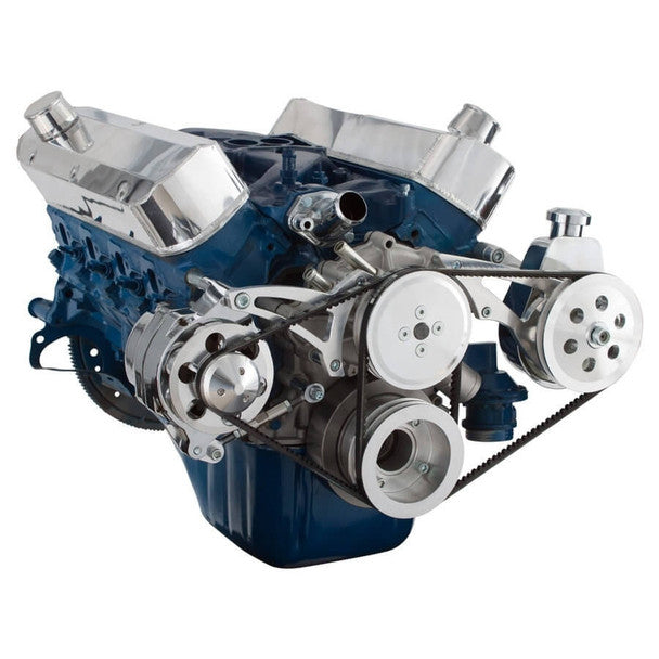 Ford 289-302-351W V-Belt System - Alternator & Power Steering, Shorty Water Pump - Polished