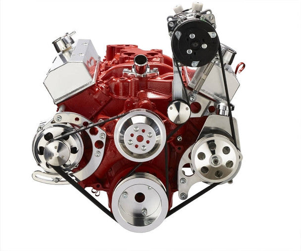 Chevy Small Block Serpentine Conversion - AC Alternator & Power Steering Long Water Pump - Polished