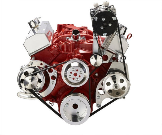 Chevy Small Block Serpentine Conversion - AC Alternator & Power Steering Long Water Pump - Polished