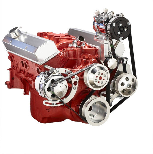 Chevy Small Block Serpentine Conversion - AC Alternator & Power Steering Long Water Pump - Polished
