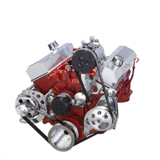 Chevy Small Block Serpentine Conversion - AC, Alternator & Power Steering, Electric Water Pump - Polished
