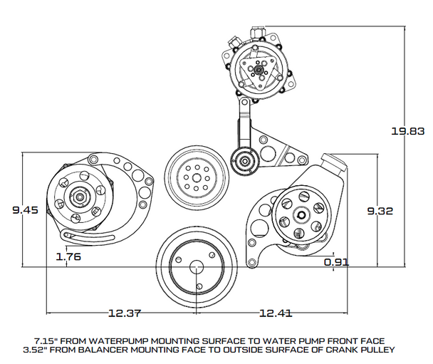 Chevy Small Block Serpentine Conversion - AC Alternator & Power Steering Long Water Pump - Black