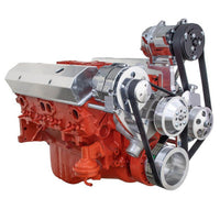 Chevy Small Block Serpentine Conversion - AC, PS, ALT - Long Water Pump - Polished