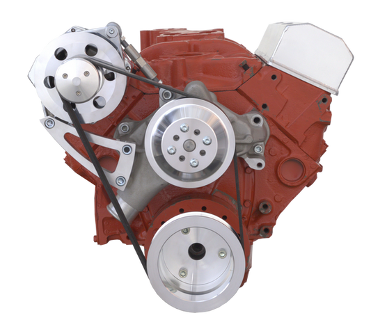 Chevy Small Block Serpentine Conversion - High Mount Alternator Only - Long Water Pump - Polished