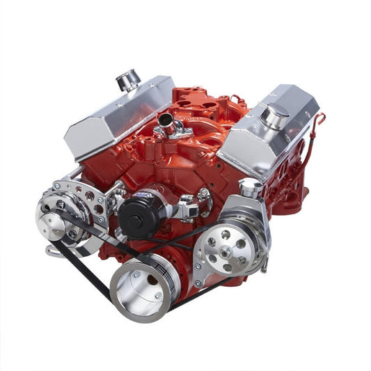 Chevy Small Block Serpentine Conversion - Power Steering Electric Water Pump - Polished
