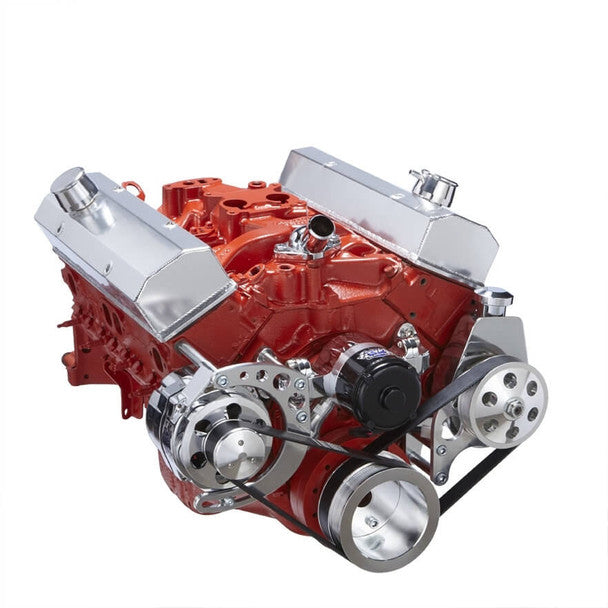 Chevy Small Block Serpentine Conversion - Power Steering Electric Water Pump - Polished