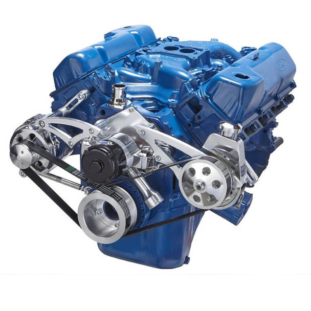 Ford 351C Serpentine System - Power Steering & Alternator, Electric Water Pump - Polished