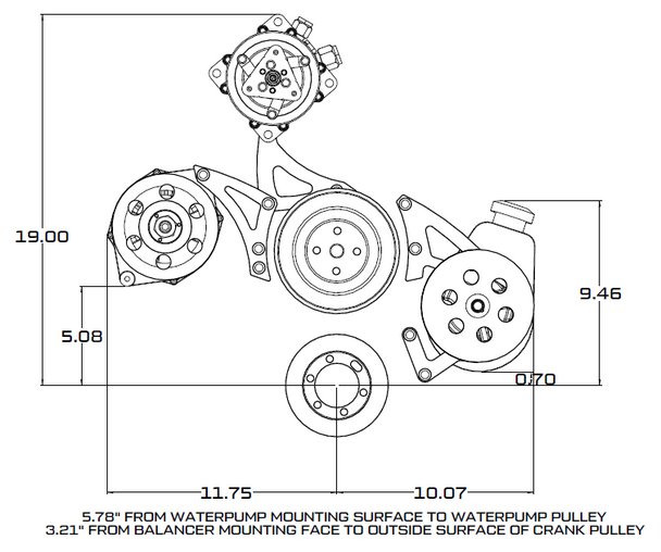 Chrysler Small Block Power Steering, AC & Alternator System - Polished