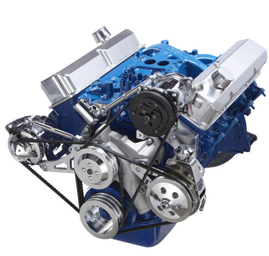 Ford 390 V-Belt System - AC, Alternator & Power Steering - Saginaw Pump - Polished